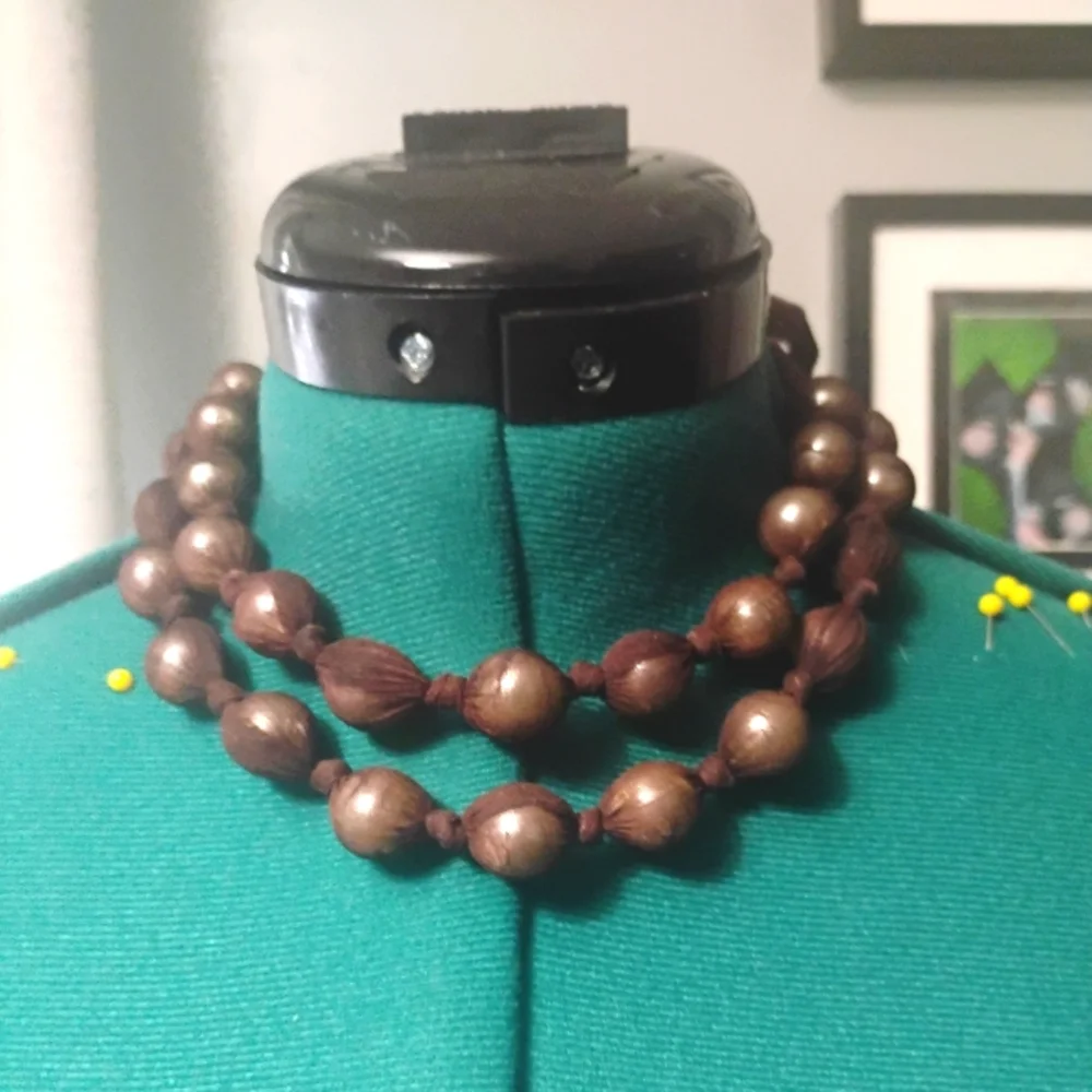 Hand Knotted Gauze Wrapped Adjustable Pearl Necklace